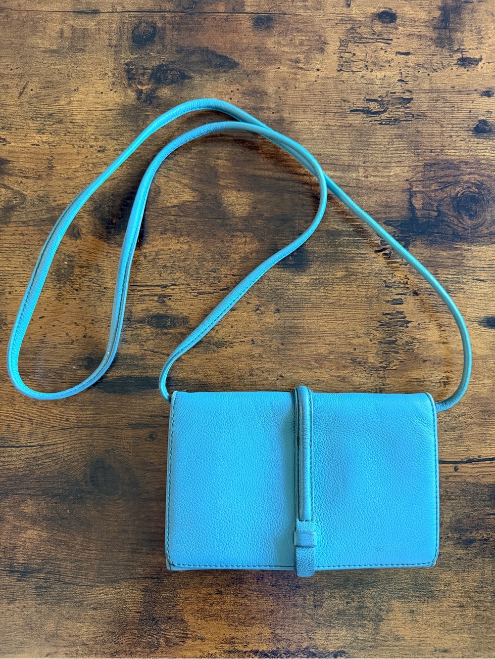 Fossil Teal Pebbled Crossbody Wallet Purse